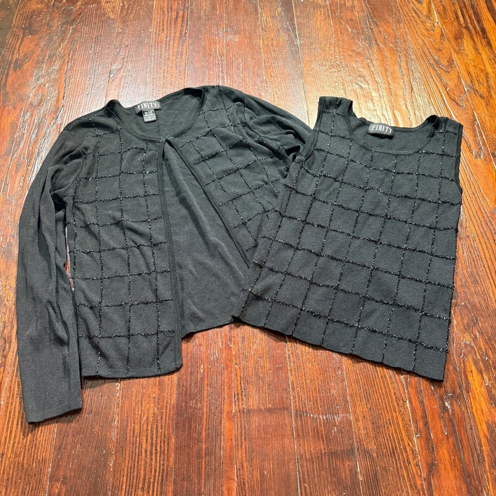 Vintage 90s Finity Shirt Set Womens M Black Tank Cardigan Minimalist Whimsigoth